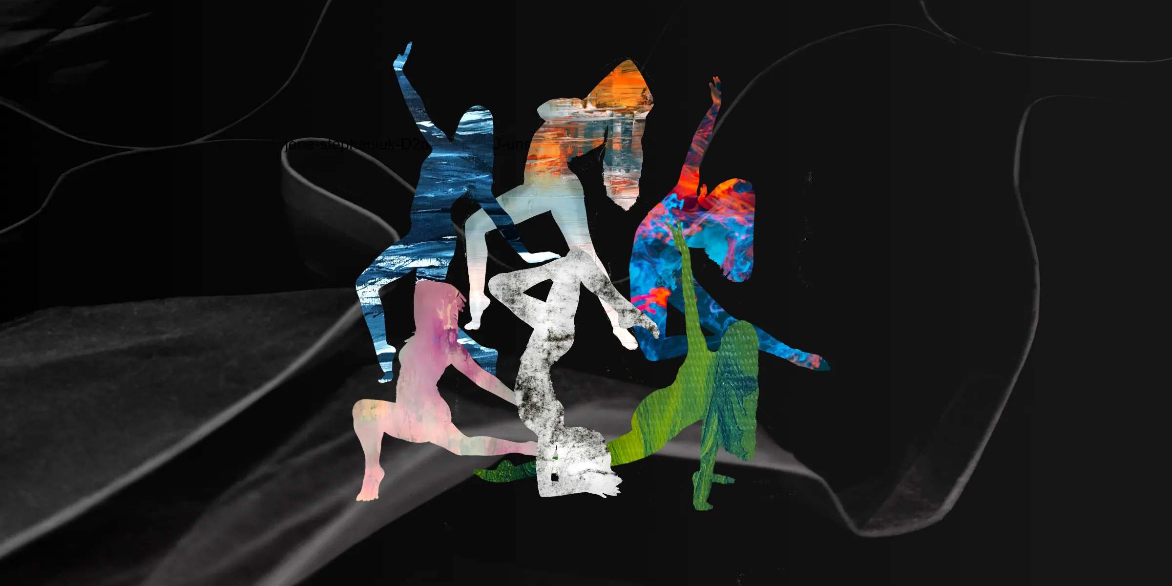 Silouettes of dancers posing with painted texture.